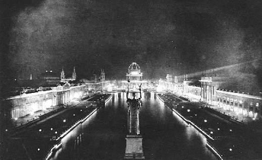 The 1893 World's Columbian Exposition illuminated at night