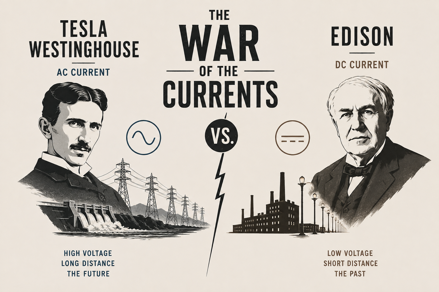 The War of the Currents: Tesla/Westinghouse AC vs. Edison DC
